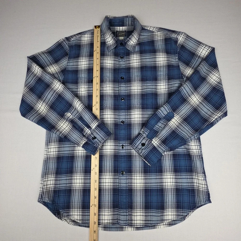 J.Crew Midweight Flannel Workshirt Button Down Mens Large Blue Plaid Cotton